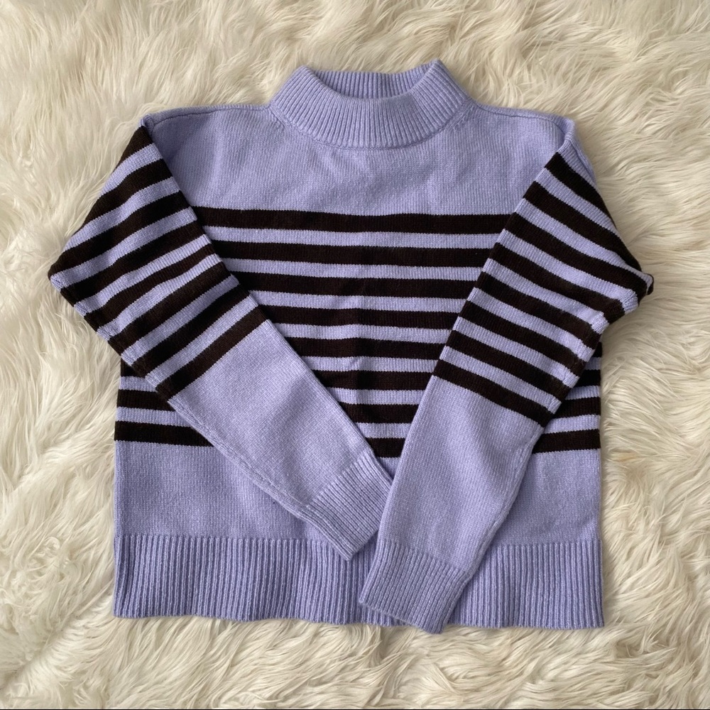 Ann Taylor lilac stripe mock neck knit sweater